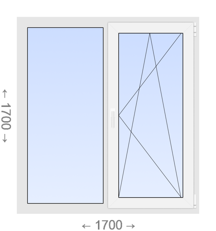 Двухстворчатое ПВХ окно 1700x1700 Г-ПО Kommerling